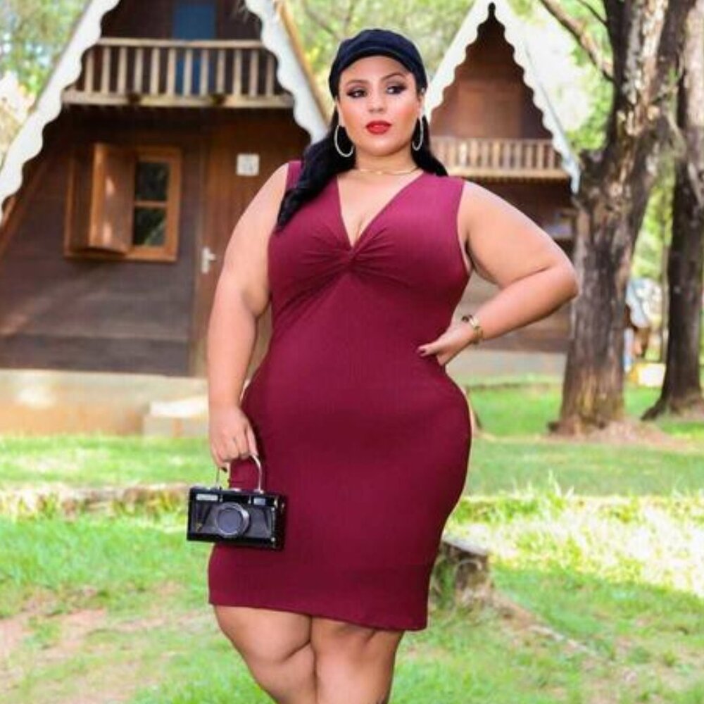 NEW Ribbed Neckline Dress Burgundy Large